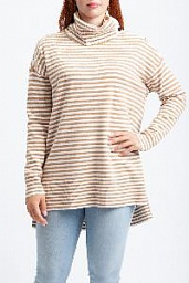 Туника Chico's Striped Cotton-Cashmere Blend Foldover-Neckline Tunic